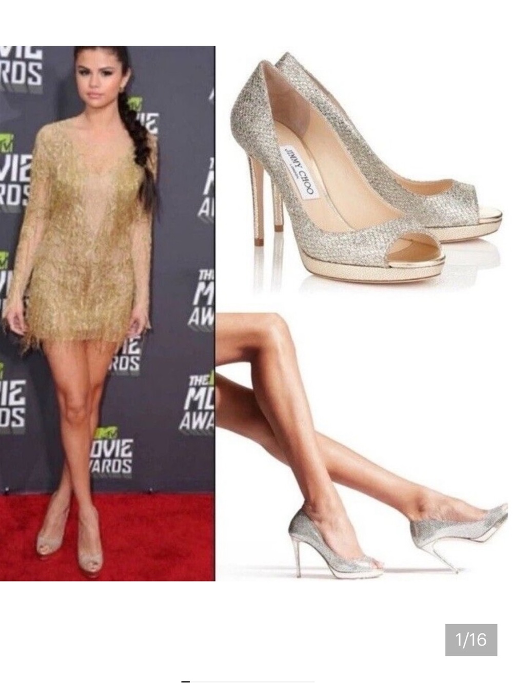 Jimmy Choo 38.5 Luna 120mm platform peep toe glittery heels